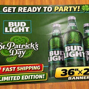 Bud Light St Patrick’s Day Banner 36x24 Vinyl Beer Banner | Irish Beer Decor Man